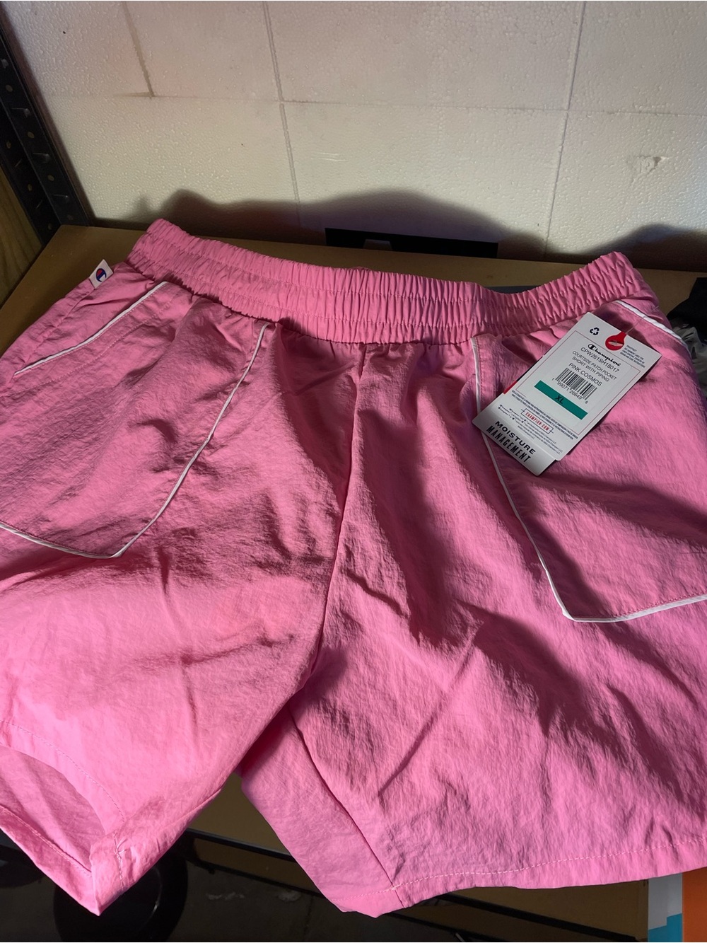 Bright Pink Elastic Waist Shorts with White Piping